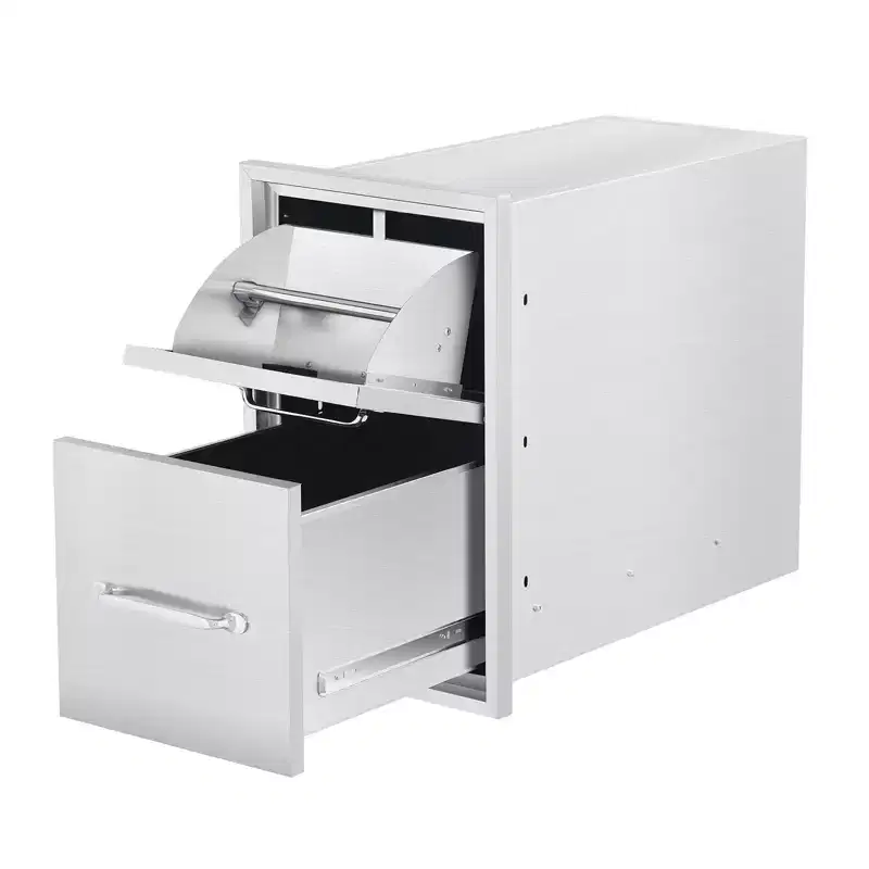 Silver Stainless Steel Outdoor Kitchen Cabinet – 3 Drawers & 3 Doors with Paper Towel Holder, Flush Mount, for 1-Station BBQ Island