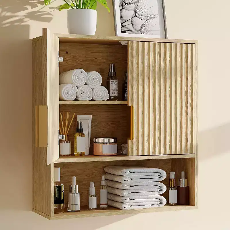 Bathroom Wall Cabinet - Medicine Cabinet with Wave-Patterned & Adjustable Shelf - 25x23x8 Inch Wall Cabinet for Bathroom, Kitchen, Laundry Room