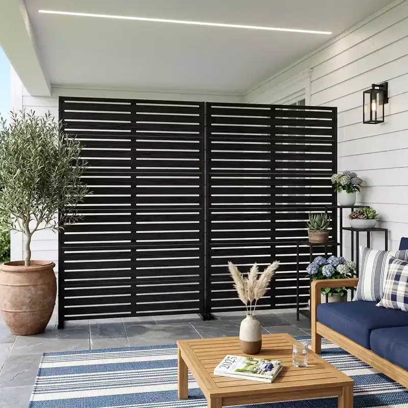 MAYEERTY Classic Louvered Black HDPE Room Divider, 72x47x16, 6-Piece Weather Resistant Outdoor Screen