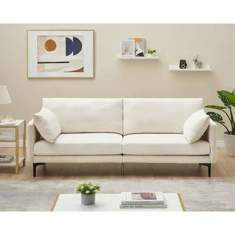 Sofa, 78 Inch 3 Seater Comfy Modern Couch with 2 Pillows - Cozy Chenille Lounge for Living Room Apartment, Beige