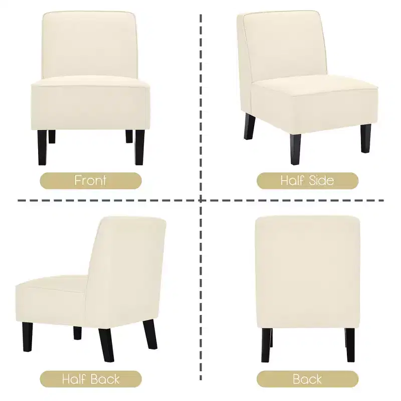 Modern Armless Accent Chair Fabric with Rubber Wood Legs Beige/Gray