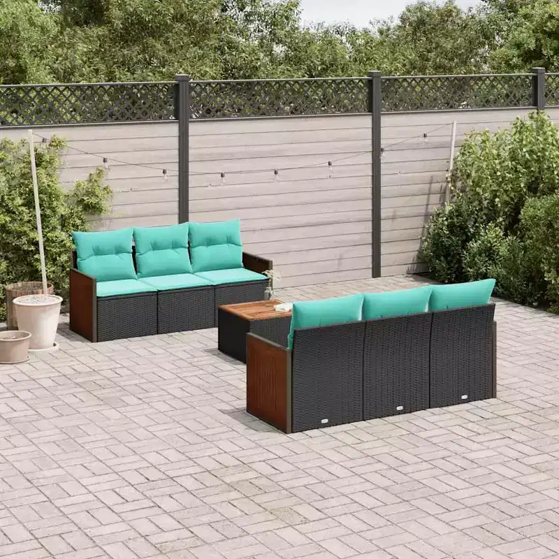 vidaXL 7 Piece Patio Sofa Set with Cushions Black Poly Rattan