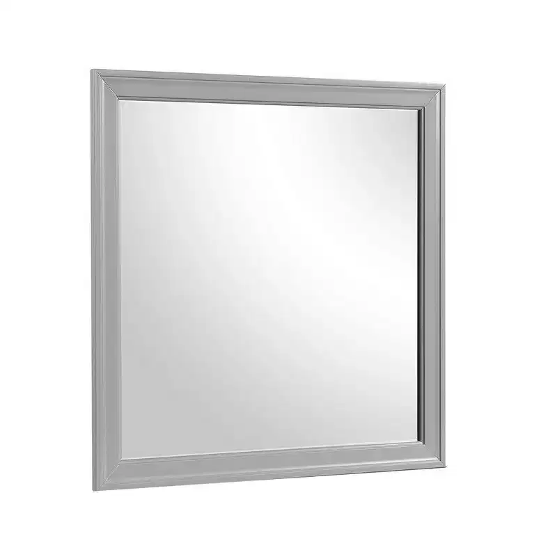 Royal Hampton Dresser Mirror, 38 Inch Square Frame, Farmhouse Gray Solid Wood