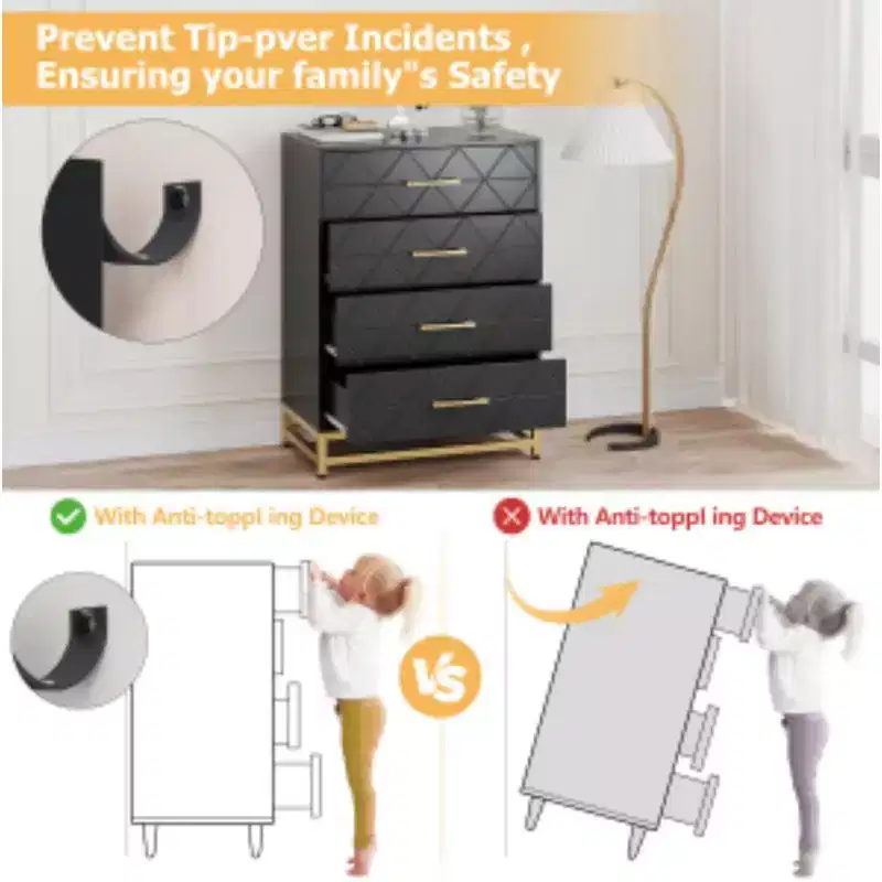 4-Drawer Chest with Triangle-Pattern Top (MDF+PB+Iron)