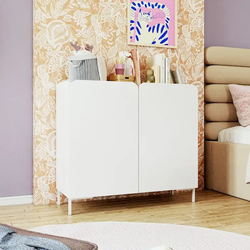 White / Black Mid-Century Modern 2-Door Accent Cabinet