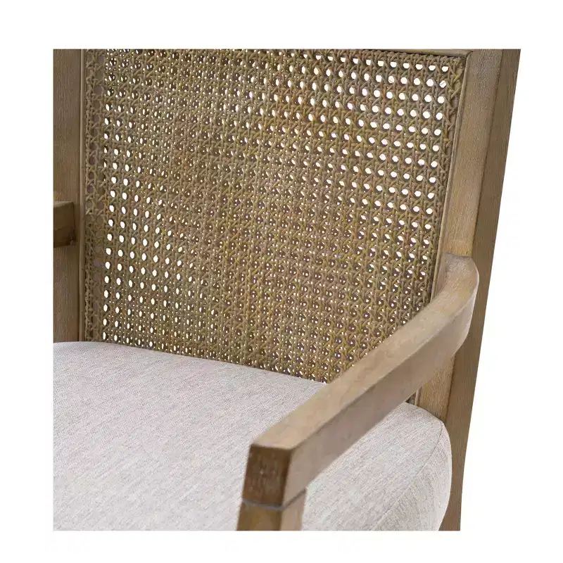 Cane Back Counter Height Barstool – Cream Seat, Reclaimed Wood Frame