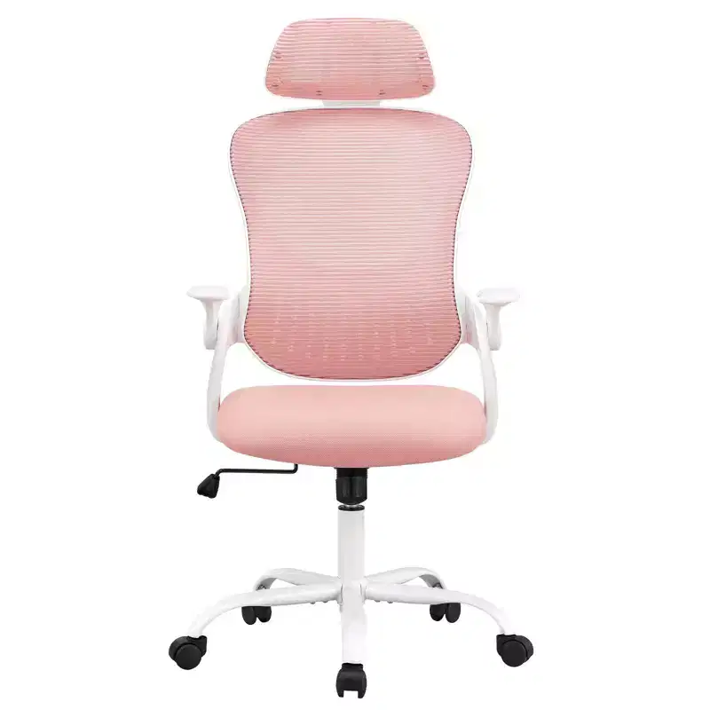 MAYEERTY Office Chair Ergonomic with Adjustable Headrest Pink Fabric 250 lb capacity