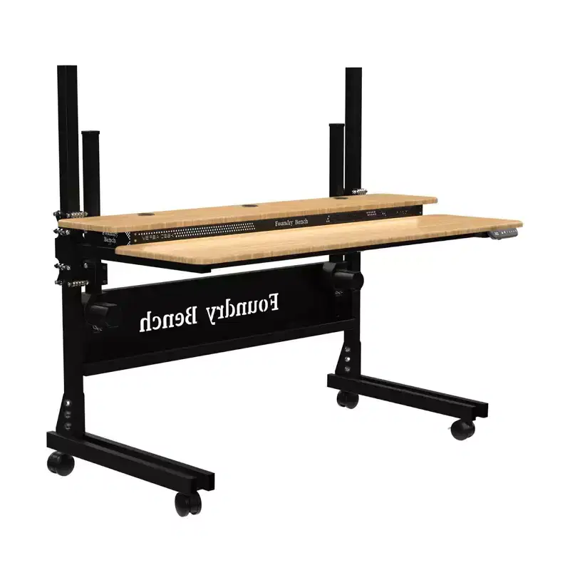 Versadesk 60 Foundry Bench Height Adjustable Standing Desk with Split Level Top & Wheels, Natural Bamboo Surface