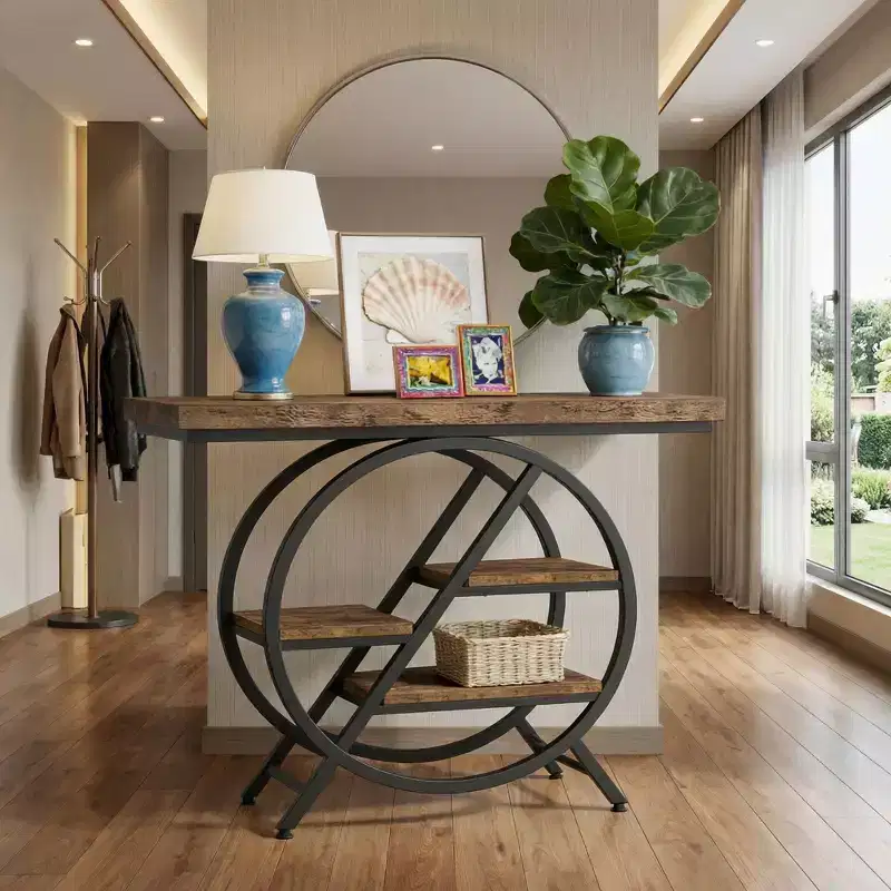 JVNOXK Country Style Wooden End Table Rustic Sofa Side Table for Entryway Living Room