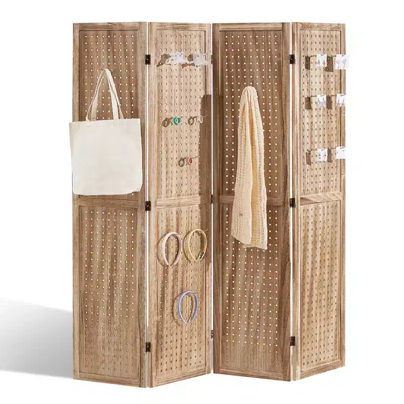 VEVOR Wood Room Divider, 4 Panel Wood Folding Privacy Screen, 66.9 Inches Tall Indoor Carved Partition Divider, Portable Decoration Screen