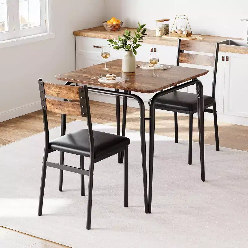 Vintage 3-Piece Apartment Dining Set for 2 - Space-Saving Square Table & 2 Chairs, Small Kitchen/Diner Set for Compact Spaces