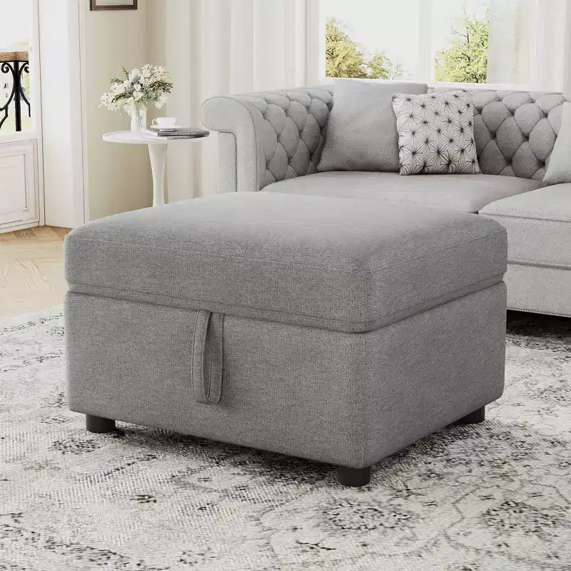 26.6'' Movable Storage Ottoman Footrest for Living Room Bedroom, Gray