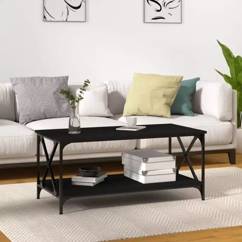 vidaXL Coffee Table Black Engineered Wood 39.4x19.7x17.7 in