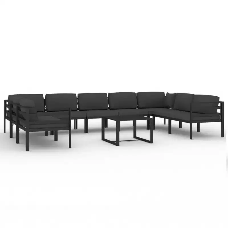 vidaXL 10-Piece Outdoor Aluminum Patio Lounge Set with Cushions - Modular Design/Weather-Resistant/Comfortable - Color Anthracite