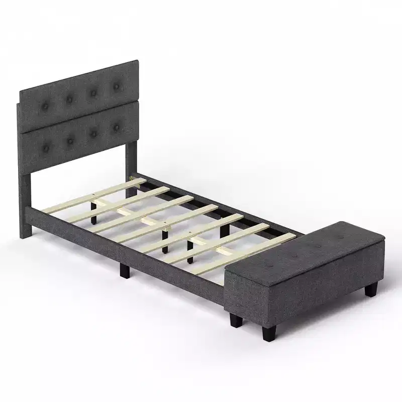 Full Upholstered Bed Frame with Ottoman Storage and Tufted Headboard