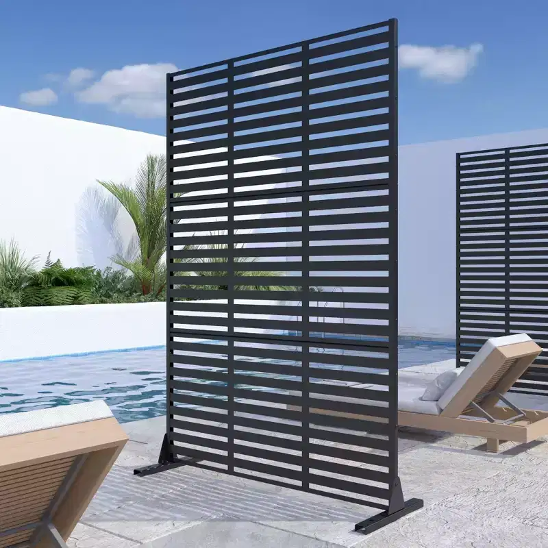 Black Galvanized Steel Louvered Partition Screen – Triple Width