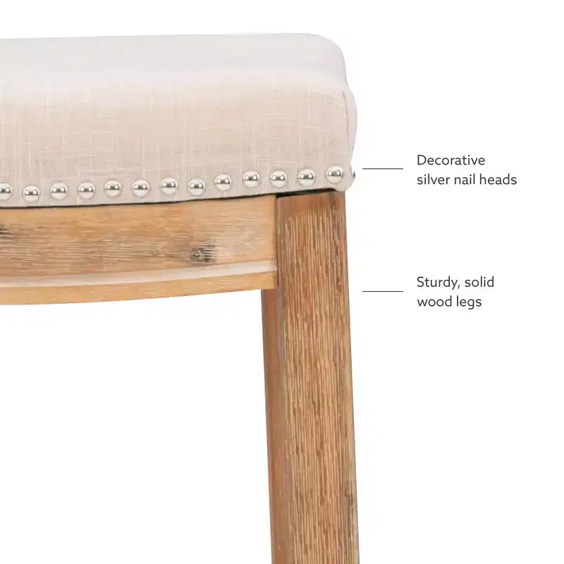 Counter Height Barstool Rustic Brown Natural Linen Upholstered Backless