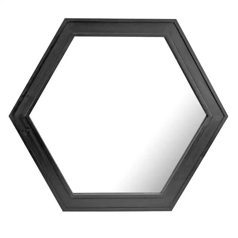 Wooden Hexagon Decorative Wall Mirror