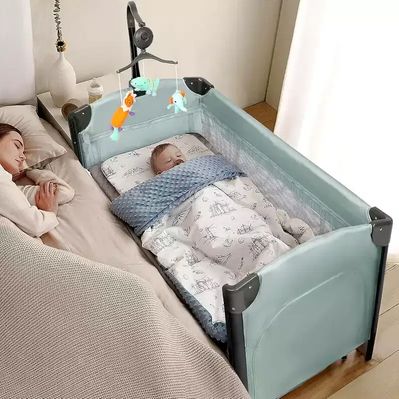 3 in 1 Baby Bedside Bassinet, Bedside Sleeper with Mattress and Sheet, Convert to Bassinet, Playpen, Foldable Travel Baby Bed