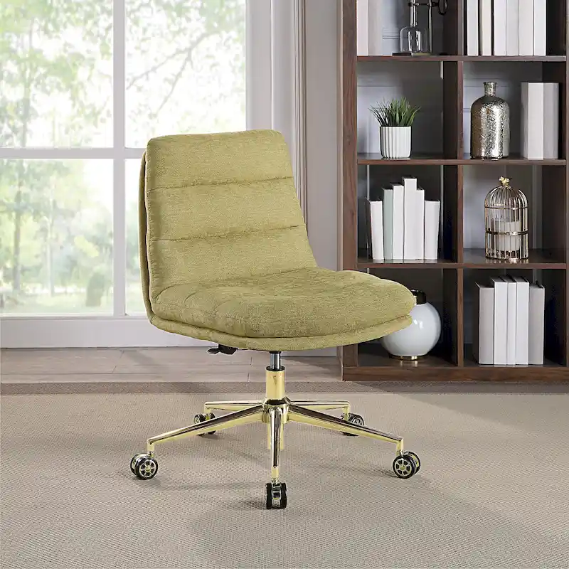 Armless Swivel Office Chair with Faux Leather Upholstery