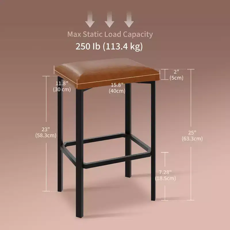 Coolmee 24 inches Bar Stools Set of 2, PU Leather Kitchen Chairs with 2 Thick Upholstery Counter Height Bar Stools, Sturdy Metal Base, Easy Assembly