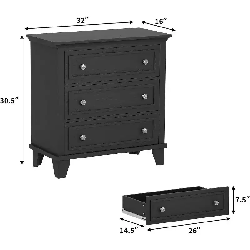Modern 3 Drawer Dresser, Wood Storage Cabinet with Elegant Metal Handles, Compact Chest of Drawers for Bedroom, Living Room, Entryway, Hallway
