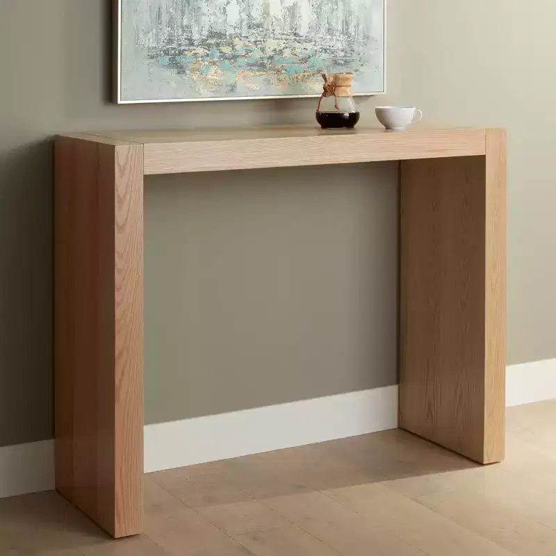 Modern Minimalist High Gloss Gray Oak Wood Rectangular Bar Table 50 x 18 Natural Brown for Living Room Kitchen