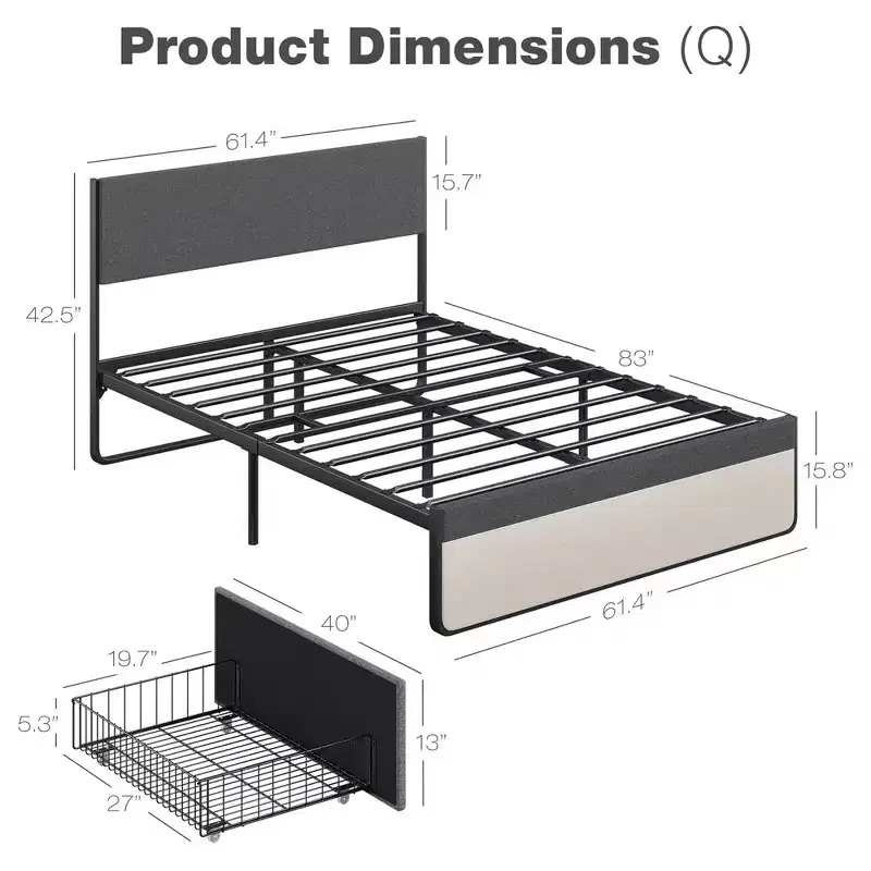 WhizMax Full Size Bed Frame with 2 Storage Drawers, Upholstered Platform Bed with Headboard and Footboard, Mattress Foundation, Steel Slats Support