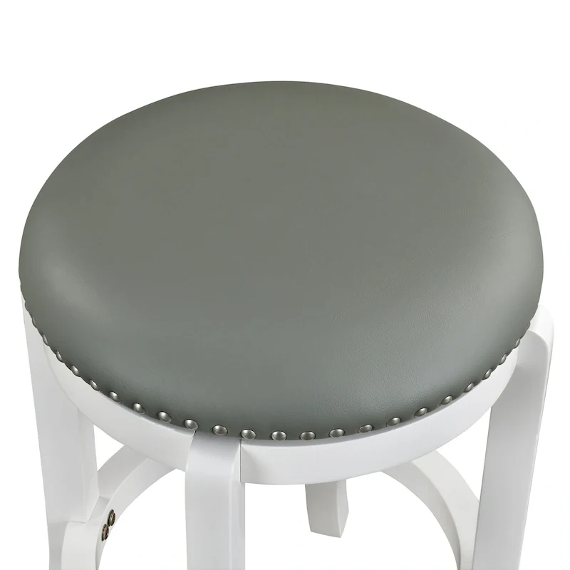 Black Swivel Counter Height Bar Stool, Faux Leather, Nailhead Trim