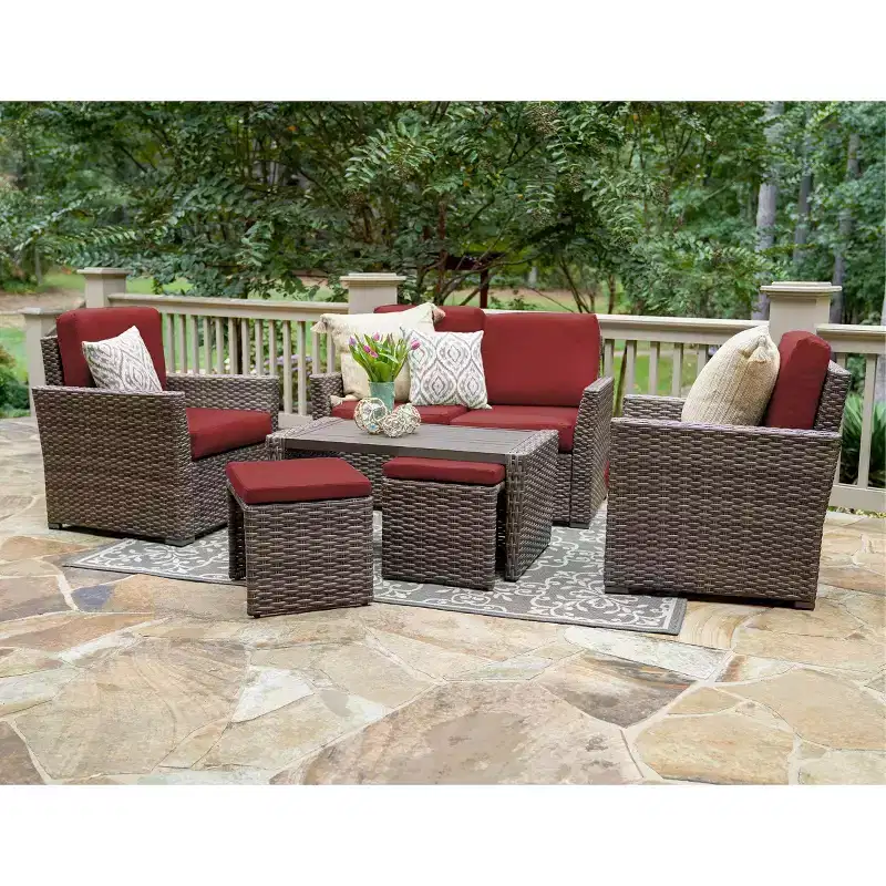 Leisure Made Newton 6pc Wicker Seating in Red Fabric