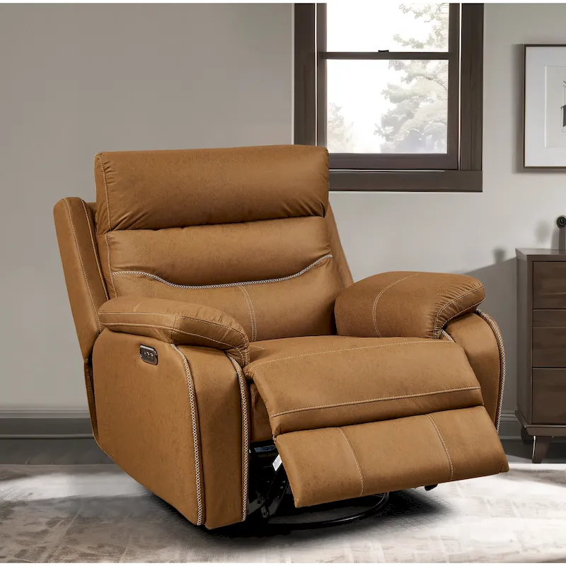 Yellow Brown & Gray Power Swivel Rocker Recliner Chair, 240° Swivel, Single Seat