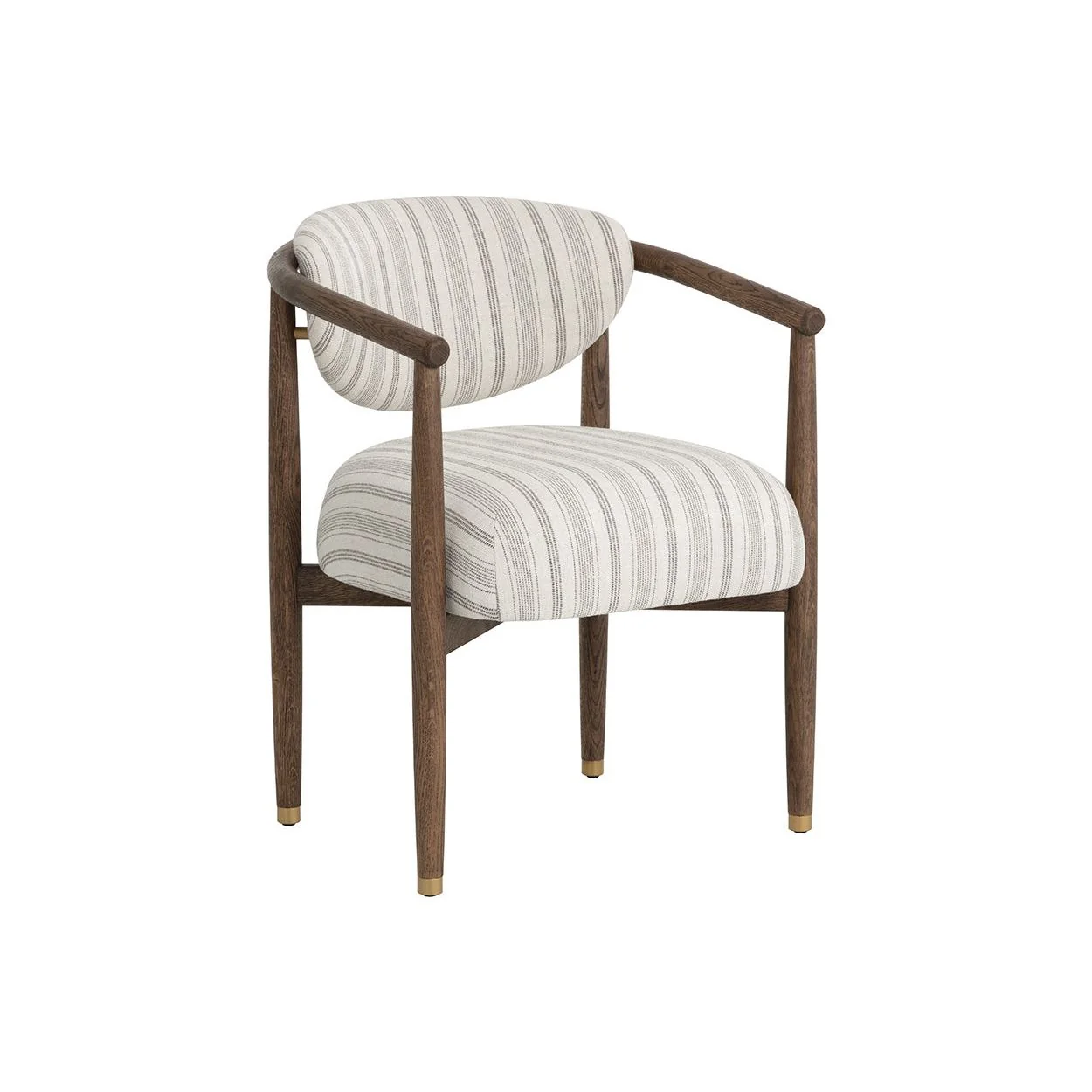Rounded Dark Oak & Fabric Dining Armchair with Stainless Steel Caps for Dining Room