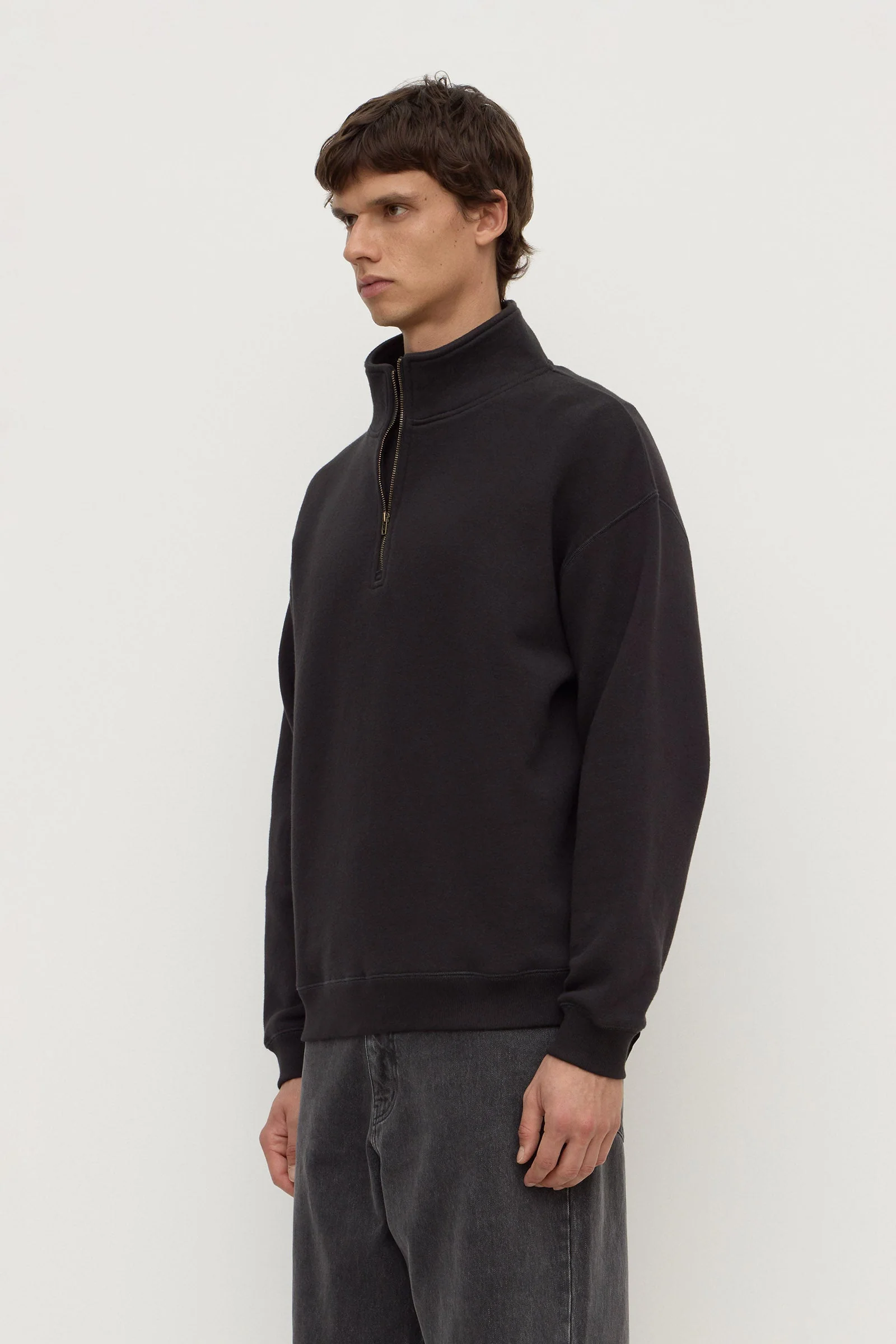 Washed Black Funnel Neck Fleece