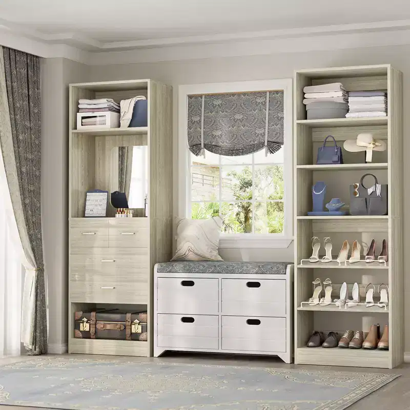 Closet System with Drawers and Hanging Rods