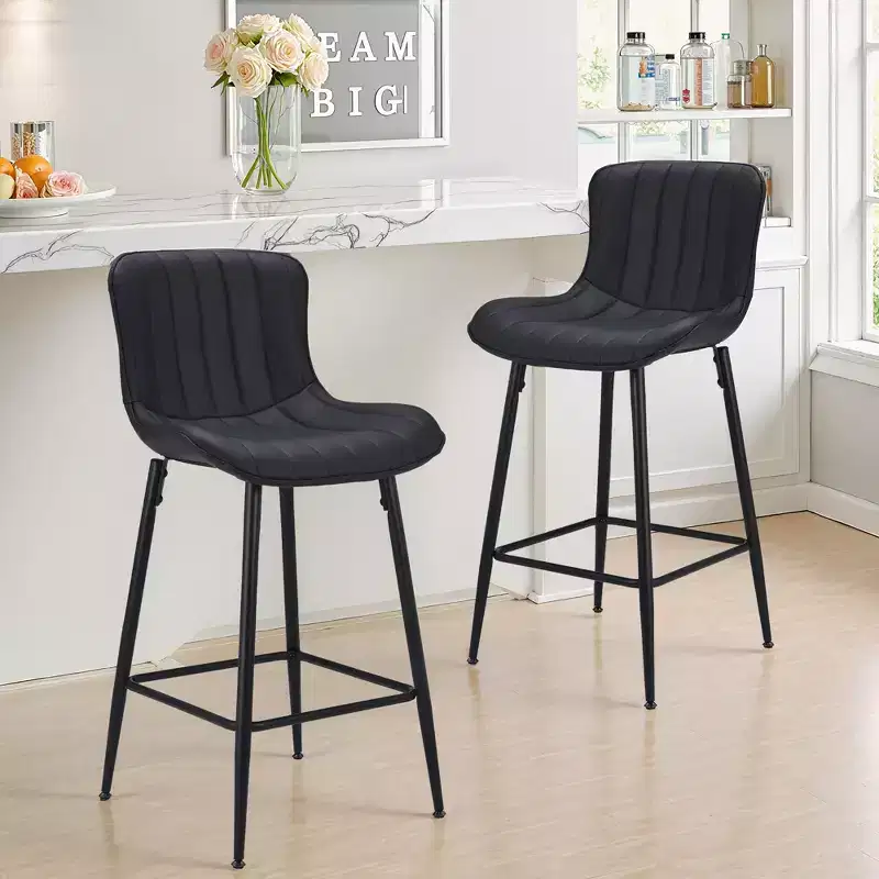 MAYEERTY Black 2-Pack Faux Leather Counter Bar Stools, Modern Design for Kitchen Islands & Dining Rooms