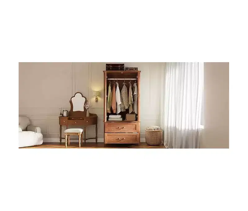 71-Inch V-Shape Wooden Armoire Wardrobe Closet with 2 Doors, Drawers and Hanging Rod, Freestanding Bedroom Cabinet