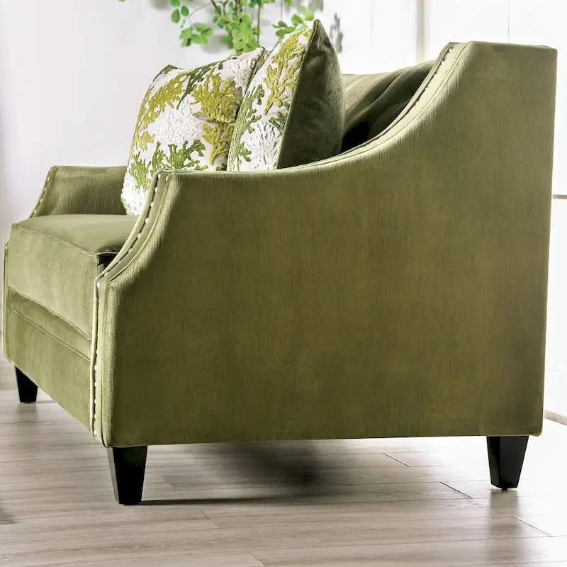 Olie Transitional Green Solid Wood Padded Loveseat by