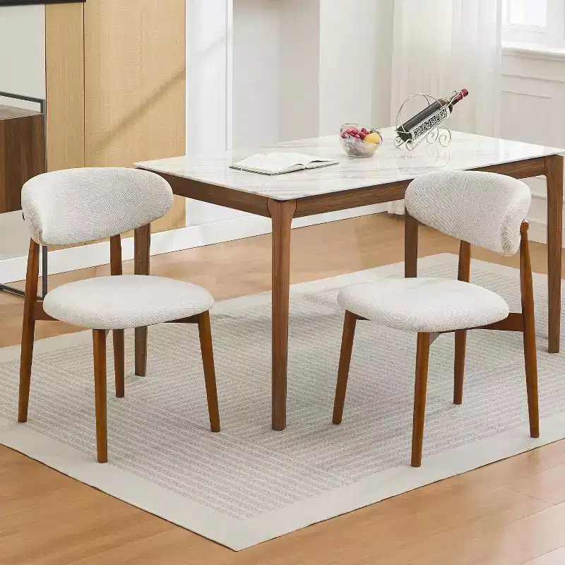Wooden dining chair set, modern style fabric-upholstered dining chairs, kitchen side chairs, wooden legs, suitable for kitchen and dining room, beige