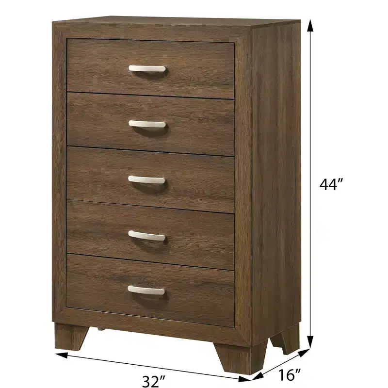 Oak / Smoke Grey / White 5-Drawer Dresser – Single-User Bedroom Storage Chest