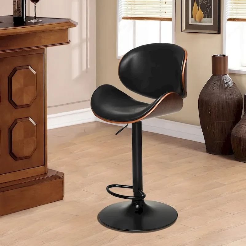 Costway Set of 2 Bentwood Barstool Mid-Century Adjustable Swivel PU