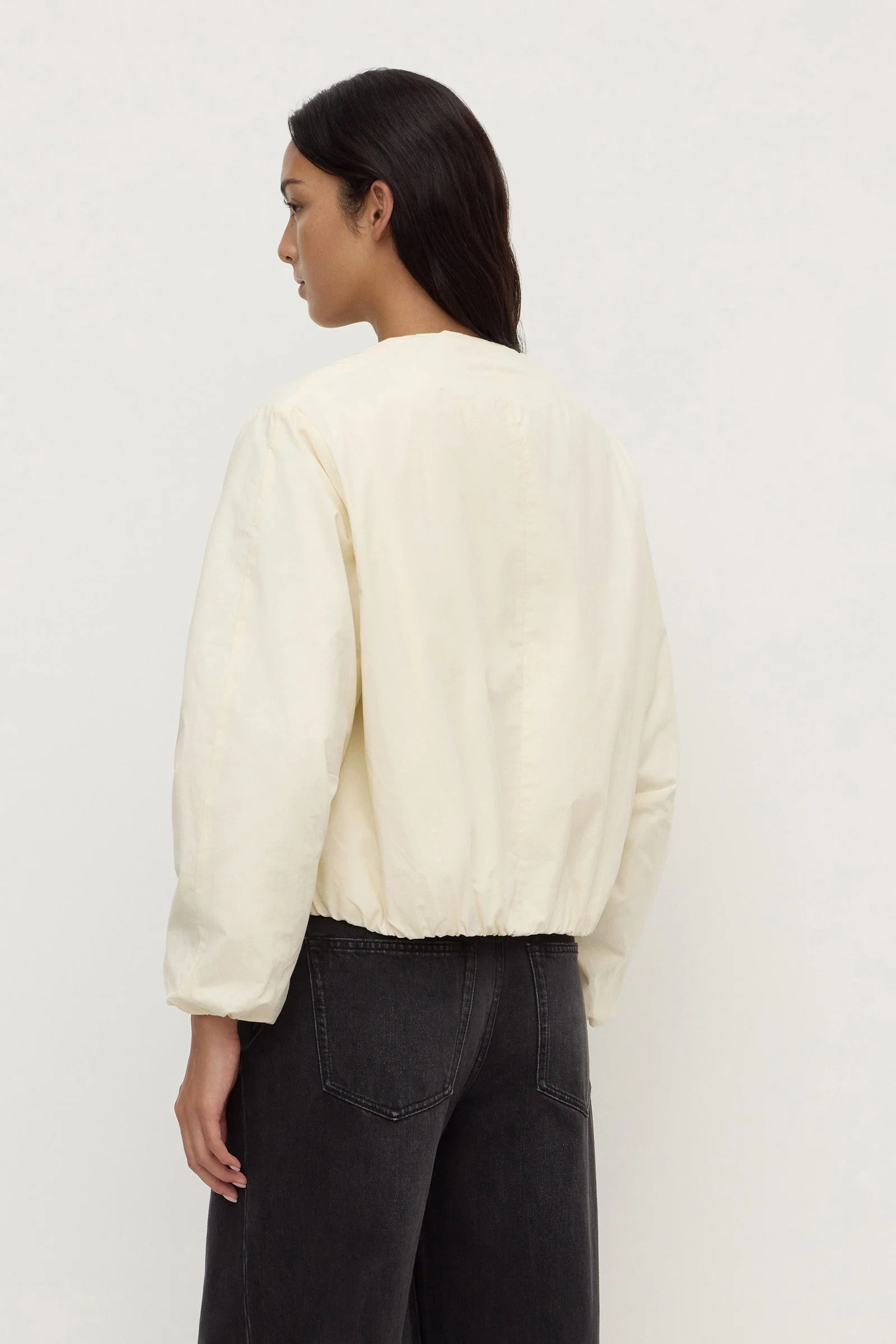 Antique White Padded Cotton Bomber Jacket