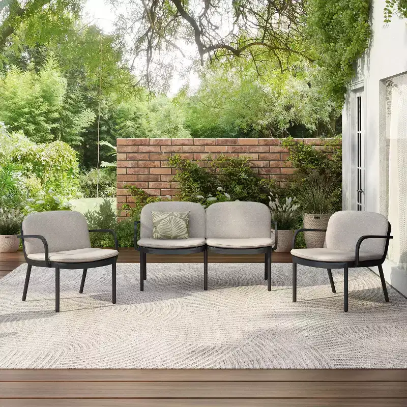 Christopher Knight Home Gunda Outdoor Modern 3 Pieces Polypropylene Upholstered Loveseat and Chair Set