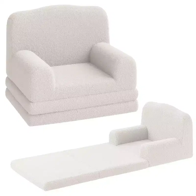 2-in-1 Kids Convertible Couch & Lounger Chair - Foldable Foam Toddler Sofa