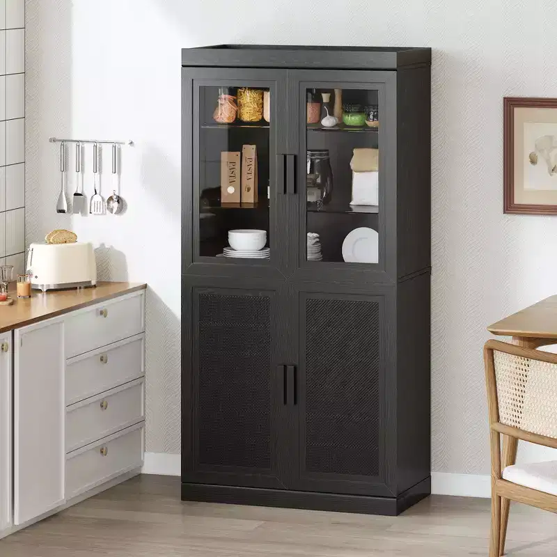 Wood Kitchen Storage Pantry Cabinet with Adjustable Shelves