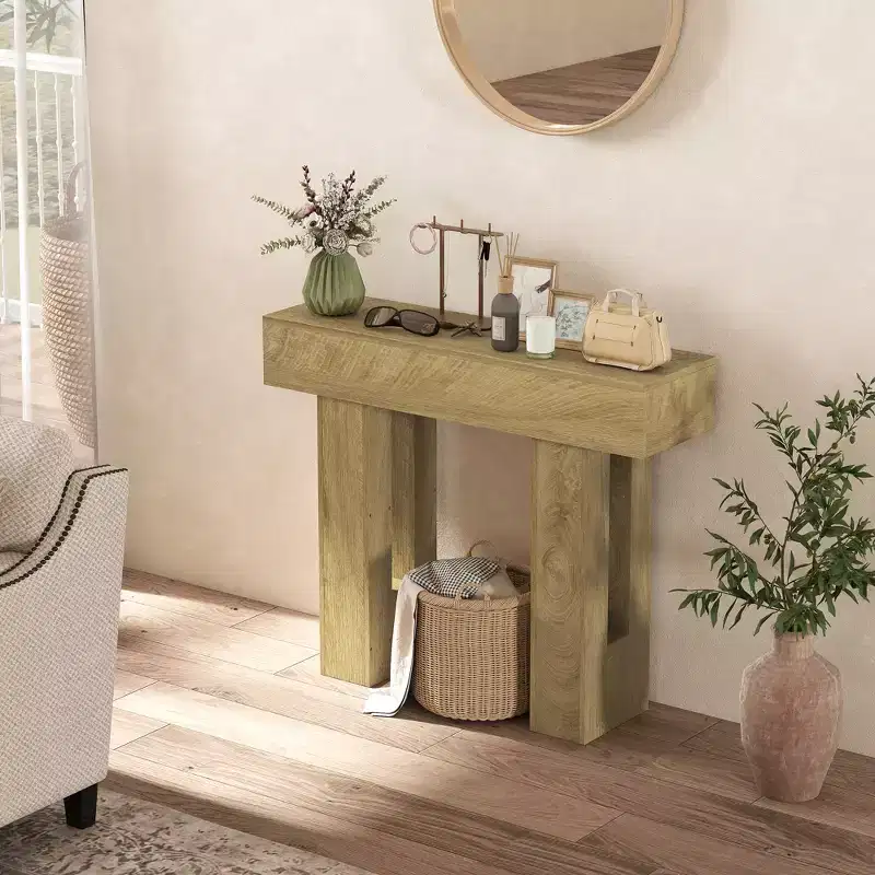 Narrow Farmhouse Console Table, Sofa Table for Living Room, Hallway, Entrance - Oak