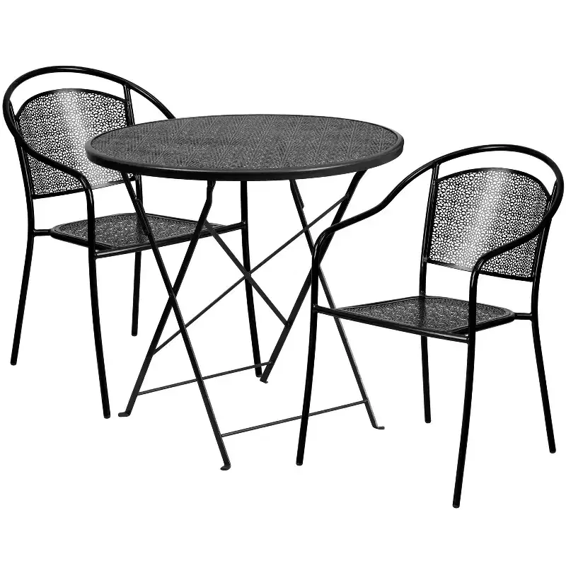 Flash Furniture Oia Commercial Grade 30 Round Indoor-Outdoor Steel Folding Patio Table Set with 2 Round Back Chairs