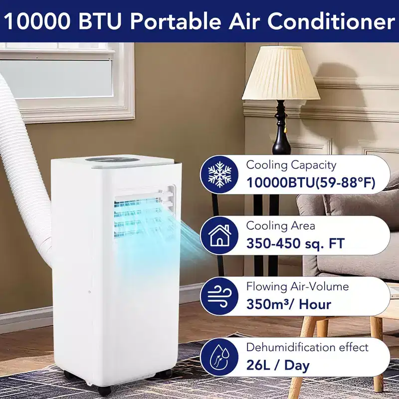 8,000 BTU (ASHRAE) / 6,000 BTU (SACC) Portable Air Conditioner /AC with Cooling, Dehumidifier Fan Function, Remote Control, Sleep Mode, 24H Timer