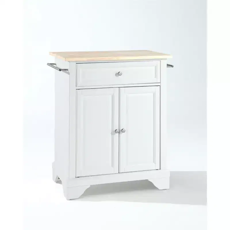 Lafayette Wood Top Small Portable Rolling Kitchen Island Storage Cart, Microwave Stand, White