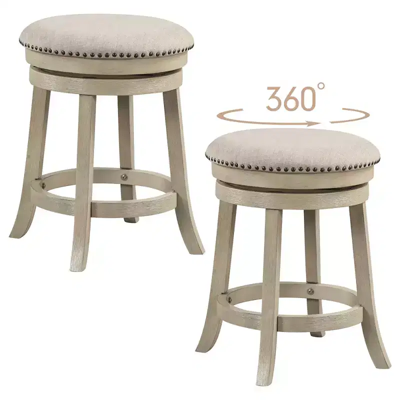 Costway 24 Swivel Bar Stools Set of 2 Round Counter Height Barstools w/ Wooden Frame
