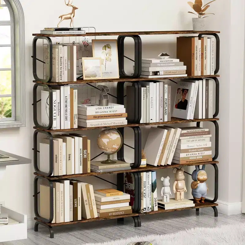 Rotating Bookshelf, 360° 5-Tier Corner Bookcase with Drawer, Floor Standing Wood Narrow Storage Rack